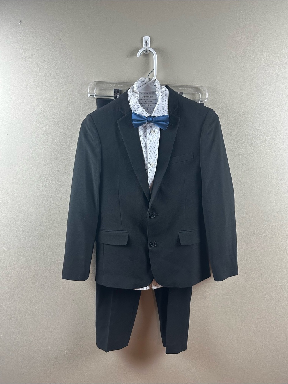 Calvin Klein Black Boys' 4 Piece Slim Fit & Stretch Suit with Blue Bow Tie